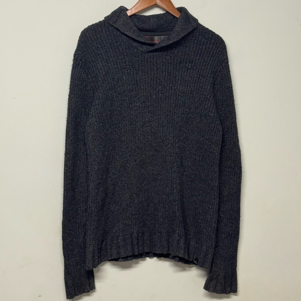 prAna Onyx Men’s Charcoal Gray Knit Cowl-Neck Sweater Medium